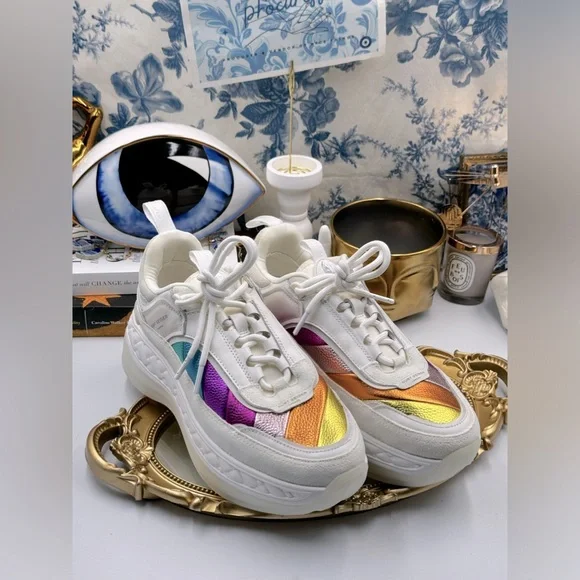 🆕 KURT GEIGER LONDON 🧿 NWOB Kensington Pump Sneaker - White Multi - Sz 39 - Picture 2 of 16
